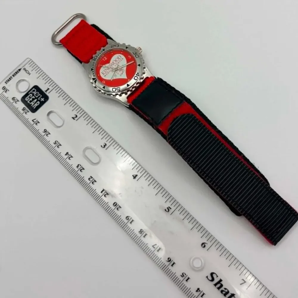 Silver & Red King Wood Heart Watch